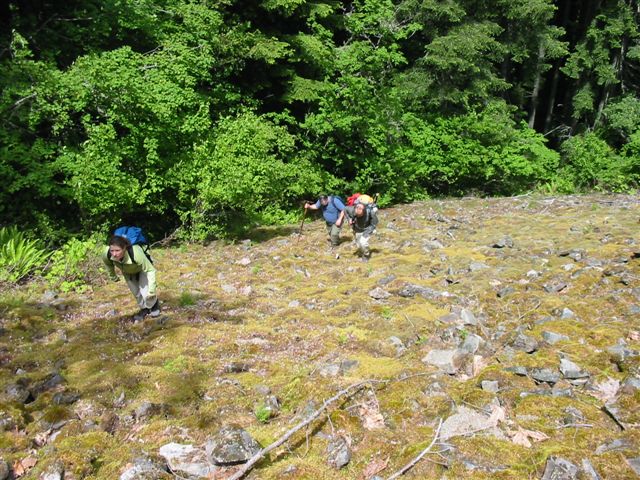 climbing the rockfall